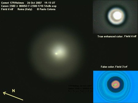 Immagine della Cometa Holmes con elaborazioni in falsi colori