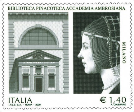 Il francobollo che le poste italiane dedicano alla pinacoteca ambrosiana