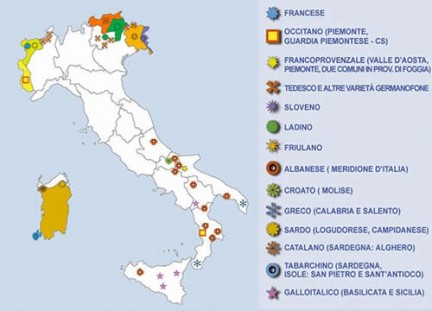 Le minoranze linguistiche storiche - immagine tratta dal sito dello Sportello Linguistico della Universita della Calabria