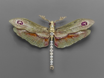 P Wolfers - Spilla libellula in platinuo, oro, smalti, diamanti, perle - 1904