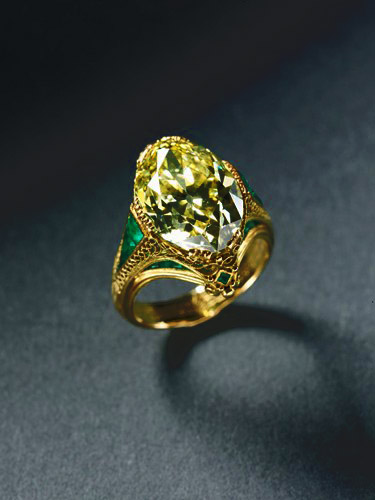 Louis Comfort Tiffany - Anello - Diamante giallo, smeraldo, oro - 1900
