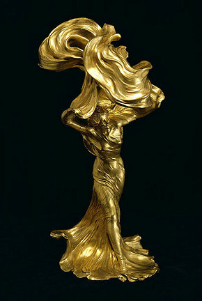 R F Larche - Loie Fuller - Lampada in bronzo dorato