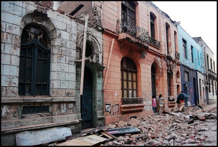 Il centro di Santiago Cile distrutto
